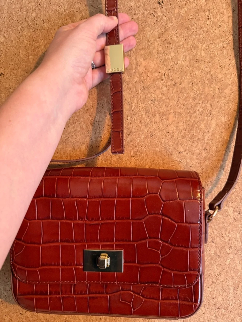 J Crew Edie Classic Croc-Embossed Leather Crossbody Bag in Deep Brown NWT - Picture 3 of 7